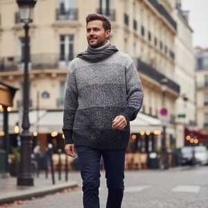 Global Mind Gray Chunky Knit Turtleneck Pullover Sweater Size Large